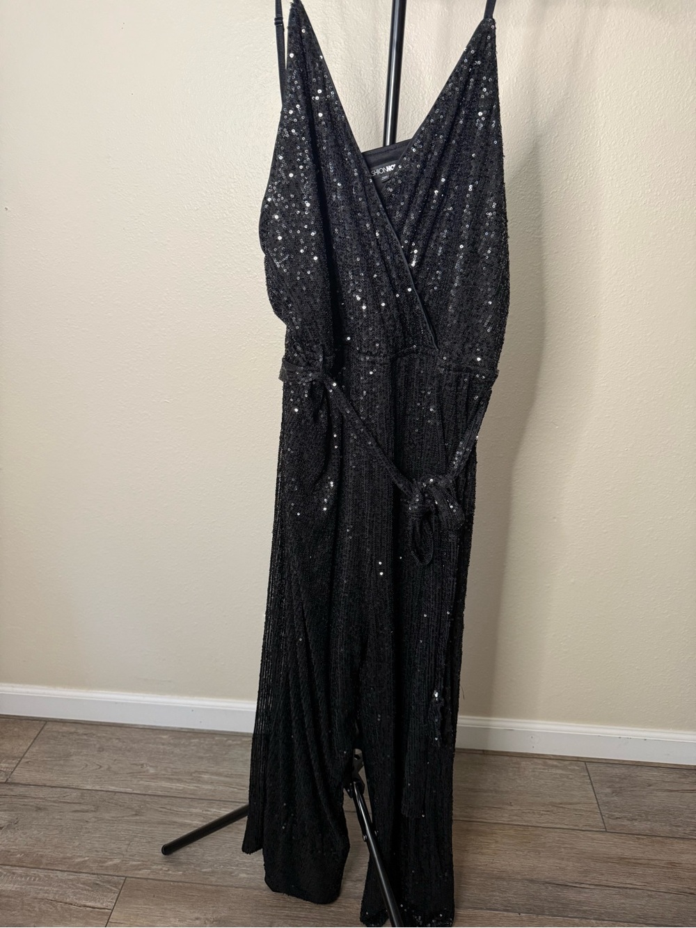 Fashion Nova Black Sequin Wrap Jumpsuit
